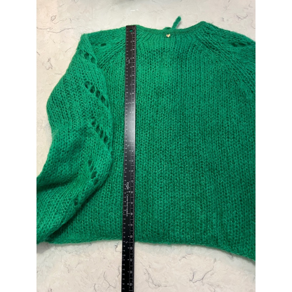 Close to my heart Green Mohair Wool Blend Tie Neck Sweater Small Made in Nepal - Picture 7 of 8